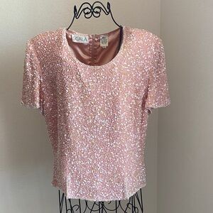 Scala Pink Sequin Short Sleeve Blouse